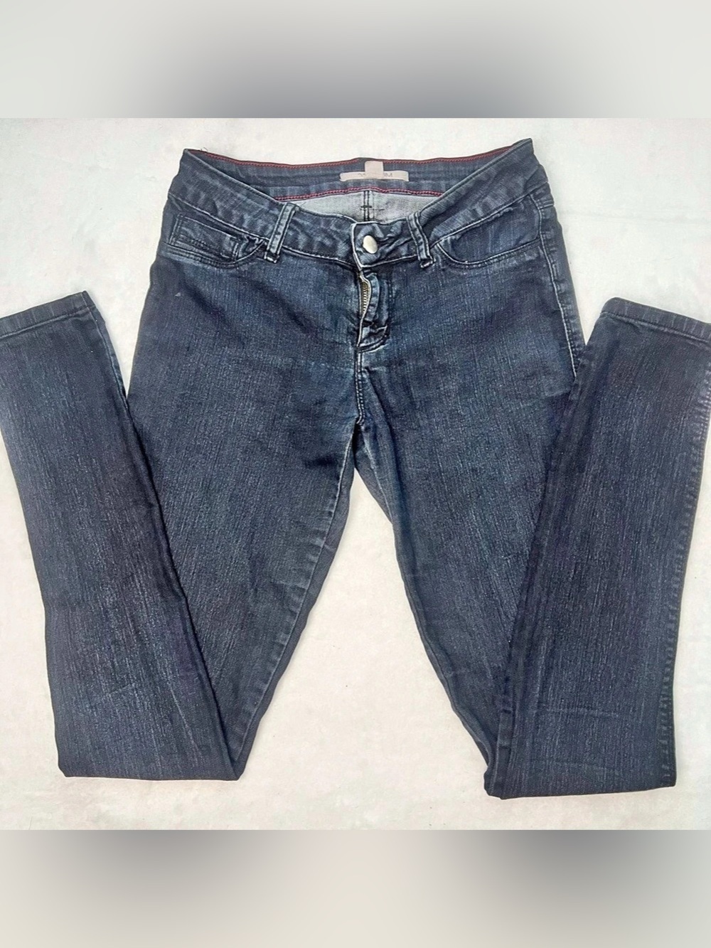 21 Denim Dark Wash Skinny Jeans Red Stitching 28x32 Stretch